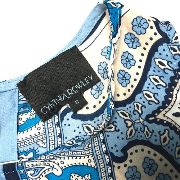 Cynthia Rowley Top Sleeveless‎ Blouse High Neck Printed Women's S Button Back - Picture 3 of 9